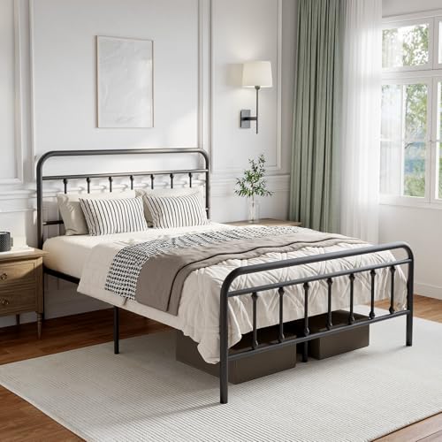 Novilla Metal Bed Frame Queen Size - Modern Minimalist Victorian Style with Headboard/Footboard, Heavy-Duty Steel Slats/Underbed Storage/No Box Spring Needed/Easy Assembly/Noise Free/Black Novilla