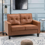 HOMCOM 51" Wide Loveseat with Armrest, 2-Seater Tufted PU Leather Double Sofa, Brown Aosom