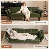 HALLYBEE Futon Sofa Bed, Sleeper Sofa, Small Couch with Storage Adjustable Armrests Pillows, Faux Leather Loveseat, Mid Century Modern Couches for Living Room, Bedroom, Apartment, Olive Green HALLYBEE