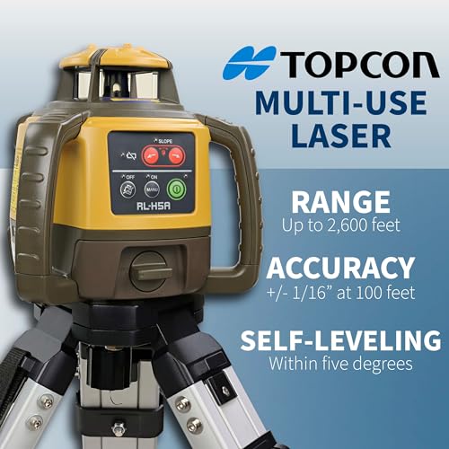 Topcon RL-H5A Laser Transit Leveler Kit - LS-80X Rotary Laser Receiver with Rod Bracket - 36-60in Precision Level 360 Laser Tripod - 13ft Fiber Rod Level Tool with Tenth Increments for Constr - WoodArtSupply