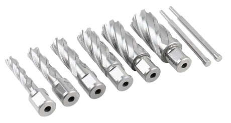 Accusize Industrial Tools Hss Annular Cutter Set, 2'' Cutting Depth, 7/16'' to 1-1/16'' Slugger Cutter, 8 Pcs/Set, HSS2-0000 Accusize Industrial Tools