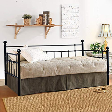 HOMERECOMMEND Metal Daybed Frame Twin Metal Slats Platform Base Box Spring Replacement Bed Sofa for Living Room Guest Room (Twin, Black) HOMERECOMMEND
