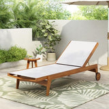 Christopher Knight Home Tristy Chaise Lounge Chair Outdoor, Acacia Wood Frame Sunbathing Pool Lounger, Adjustable Backrest Single Lounge Sofa, Patio Lounge Chaise for Poolside, White + Natural
