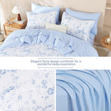 Luxudecor Floral King Comforter Set 7 Pieces Bed in a Bag, Blue Rose Romantic Flower Bed Set, Soft Reversible Comforter with Sheet Set 104"x90" Luxudecor