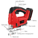Powertough Cordless Jig Saw,20V Electric Jigsaw Tool Kit with Variable Speed,Pendulum Function, 0-45°Adjustable Cutting Bevel,2.0A Li-ion Battery With 1 Hour Fast Charger,9pcs Free Blade PowerTough