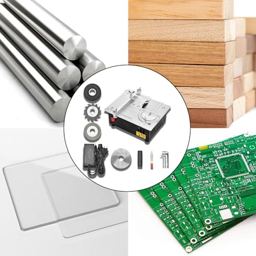 Precision Mini Electric Table Saw, DIY Hobby Handmade Woodworking Bench Cutting Machine Adjustable Cut Depth Small Desktop Saw for Miniature Wood Craft Billowvolve