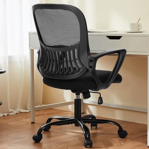 Sweetcrispy Ergonomic Mid-Back Mesh Home Office Desk Chair with Wheels, Lumbar Support, and Comfortable Armrests for Home, Bedroom, Study, Office Sweetcrispy