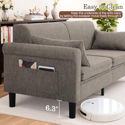 SEJOV 74" Convertible Sofa Bed, 5-in-1 Loveseat Sleeper Sofas with Pull Out Couch Bed, Storage Pockets & 2 Pillows, Modern Folding Linen Futon Couch for Living Room, Bedroom, Small Space, Brown SEJOV
