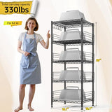 5 Tier Metal Shelving Unit Storage Shelves With Shelf Linker,Adjustable Pantry Shelves Wire Shelving with Hooks,Metal Shelf with Side Blockers for Kitchen,Closet,Office,Laundry,18.1''Wx18.1''Dx59''H DurayLoly