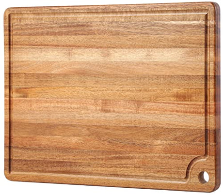 Large Acacia Wood Cutting Board for Kitchen - Caperci Better Chopping Board with Juice Groove & Handle Hole for Meat (Butcher Block) Vegetables and Caperci