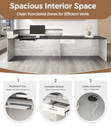 79" L-Shaped Reception Desk with Counter – Modern Front Desk Reception Room Table with Lockable Drawer, Keyboard Tray & Cable Grommet for Office, Salon, Lobby, Checkout (Gray & Black, Left) Anzhap