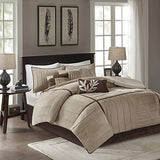 Madison Park Cozy Comforter Set Casual Blocks Design All Season, Matching Bed Skirt, Decorative Pillows, King(104"x92"), Dune Suede, Beige Brown, 7 Piece Madison Park