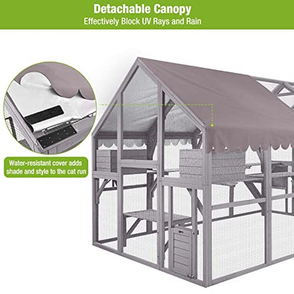 Large Cat Run Wooedn Cat Houses Outdoor Enclosure, Catio Cat Cage Kitten Condo-Backyard Run Cage for Pets, Weather Proof Cover- 110" L - WoodArtSupply