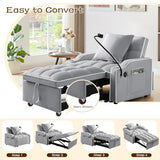 KINFFICT Sleeper Sofa Chair Bed, Convertible 3-in-1 Armchair, Adjustable Sleeper Chair with Pullout Bed, Single Lounger Futon with Side Pockets for Living Room (Grey) KINFFICT