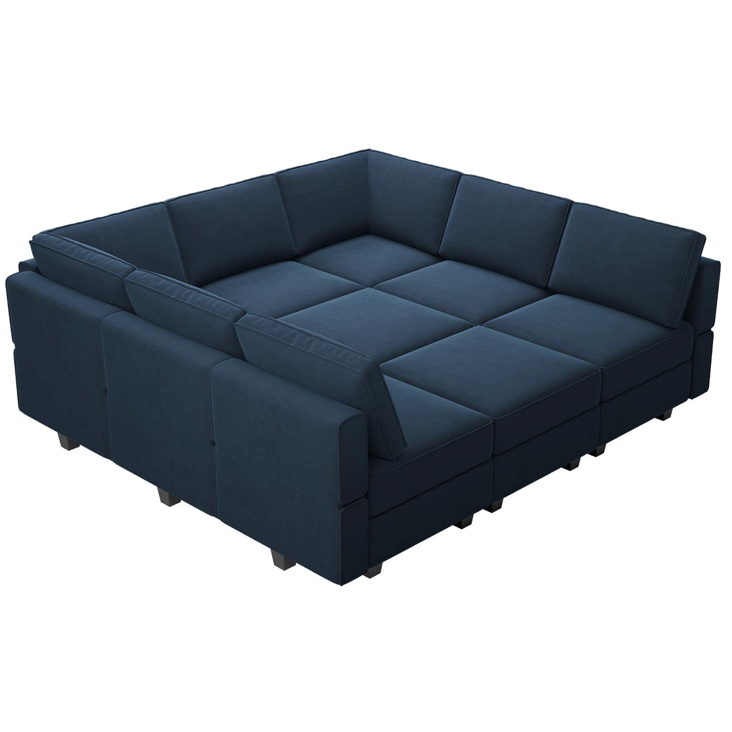 Belffin Modular Sectional Sofa with Ottomans Velvet Reversible Sleeper Sectional Sofa with Chaise Modular Sleeper Sofa Bed with Storage Seat Blue