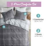 Intelligent Design Pike Reversible Comforter Set, Cottage Plaid Print, Modern Cabin Lifestyle, Down Alternative, All Season Bedding with Matching Sham, Twin/Twin XL White/Grey 2 Piece Intelligent Design