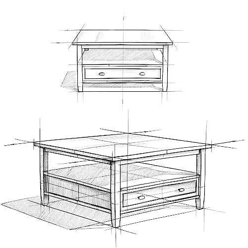 SIMPLIHOME Warm Shaker Square Coffee Table - 36 inch Wide Solid Wood Cocktail Table in Tobacco Brown, Transitional Living Room Table with Large Storage Drawer and Open Shelf for Sitting Area SIMPLIHOME