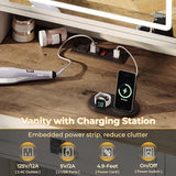 Farmhouse Makeup Vanity Desk with Sliding Mirror and Lights, 47.2" Big Vanity Table with Charging Station, Makeup Desk with 5 Drawers & 2 Cabinets, White MSmask