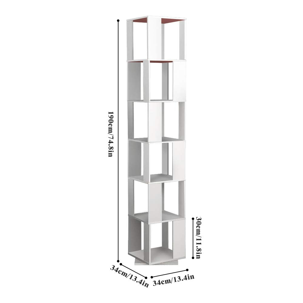 Rotating Bookshelf 6 Tiers Floor Rack Simple Bookcase Student Multi-Function Creative Freestanding Bookshelf Slim Storage Display Rack Tall Bookshelf for Living Room Corner Kids Bedroom Small Space