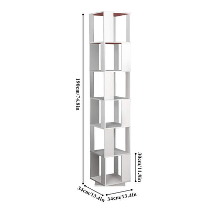 Rotating Bookshelf 6 Tiers Floor Rack Simple Bookcase Student Multi-Function Creative Freestanding Bookshelf Slim Storage Display Rack Tall Bookshelf for Living Room Corner Kids Bedroom Small Space