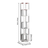 NICEME 190cm 360° Rotating Tall Corner Bookcase with 6 Tiers – Freestanding White Display Shelf for Living Room NICEME