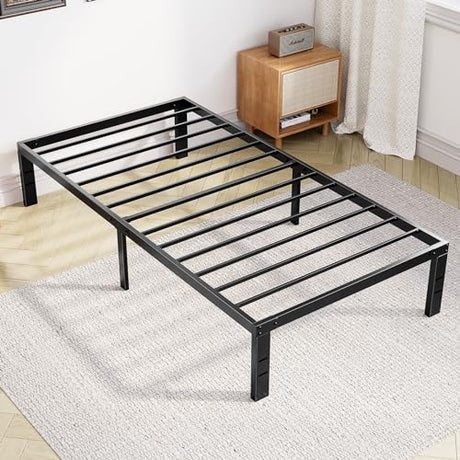 DUMOS Twin Size Bed Frame - Metal Platform Bed Frame Mattress Foundation with Steel Slat Support, No Box Spring Needed, Storage Space Under Base, Easy Assembly, Black DUMOS