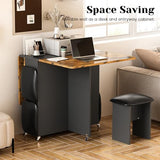 furlinkhm Folding Dining Table Set for 4, Dinner Table with 4 Leather Chairs and Shelves, Space Saving Foldable Dining Table with 6 Wheels, Kitchen Table for Small Spaces (Brown+Black) furlinkhm