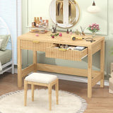 YOMILUVE Fluted Computer Desk with 2 Drawers, 39 Inch Small Computer Desk with Storage, Compact Writing Study Desk for Small Spaces YOMILUVE
