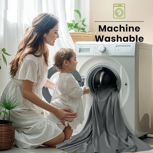 Shilucheng 100% Viscose Derived from Bamboo_Sheets, Extra Deep Pocket Sheets Fits 18"-24" Thick Mattress, Cooling & Breathable Bed Sheets 4Pcs, Hotel Silky Bedding Set (King,Dark Grey)