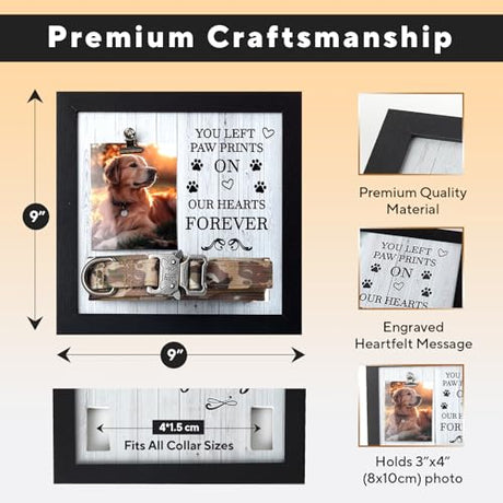 X-partner Pet Memorial Frame with Collar Holder – Dog & Cat Loss Remembrance Gift – You Left Paw Prints on Our Hearts Forever – Sympathy Keepsake Frame for Pet Lovers X-partner