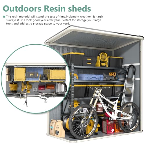 Aoxun Resin Shed 4.7 x 2.7FT Outdoor Storage Shed with Lockable Door and Floor Garden Plastic Shed for Outdoor Storage (Grey) Aoxun