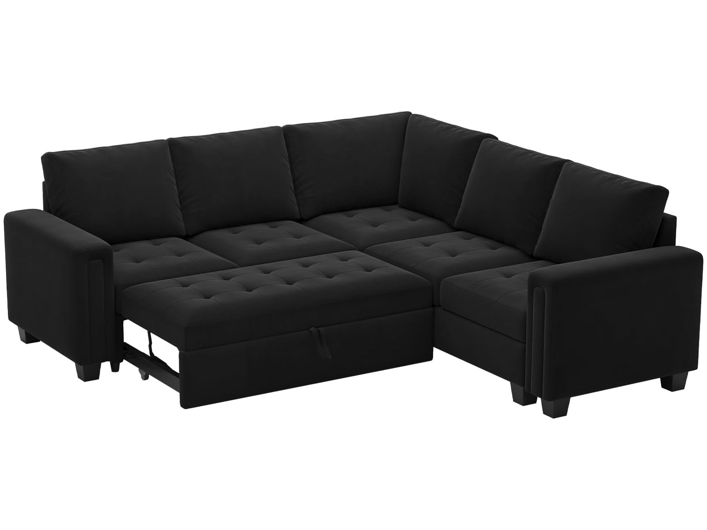 Belffin Modular Sectional Sleeper Sofa with Pull Out Couch Bed Velvet Convertible L Shaped Sectional Couch for Living Room Apartment Black