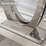 47" Modern Marble Console Table, Narrow Entryway Table White Faux Marble Top & Silver Double U-Shaped Stainless Steel Base - Sofa Table for Entryway, Hallway, Foyer, Living Room AMHDDT