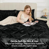 BEDELITE Satin Comforter Set Queen Size, 7 Pieces Luxury Pintuck Bed in A Bag with Comforter, Flat Sheet, Fitted Sheet, Pillowcases, Shams, Soft Cozy Similar to Silk Bed Set for All Seasons (Black) BEDELITE