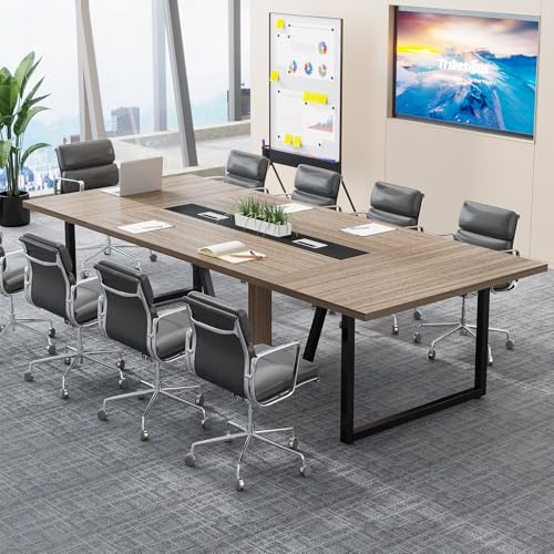 Tribesigns 8FT Conference Table, 94.49 L x 47.24 W x 29.53 H Inches Large Meeting Podcast Table for 10 People, Business Style Wooden Training Table with Strong Metal Frame for Office Conference Tribesigns
