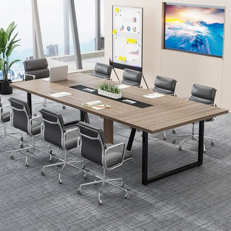 Tribesigns 8FT Conference Table, 94.49 L x 47.24 W x 29.53 H Inches Large Meeting Podcast Table for 10 People, Business Style Wooden Training Table with Strong Metal Frame for Office Conference Tribesigns