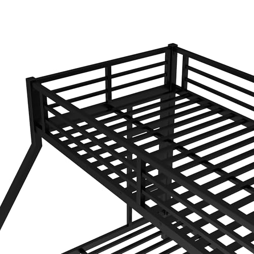 Bellemave Metal Twin XL Over Queen Bunk Beds with Trundle,Heavy Duty Bunk beds Frame for Adults,Kids,Teens,Space-Saving,Black Bellemave