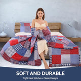 Jessy Home Plaid Quilt Set Twin Bedspread Coverlet Set Red Blue White Patchwork Twin Size Quilt Set Bedding Soft Lightweight Quilts Coverlet Country Reversible Quilt Bed Spread with 2 Pillow Shams Jessy Home