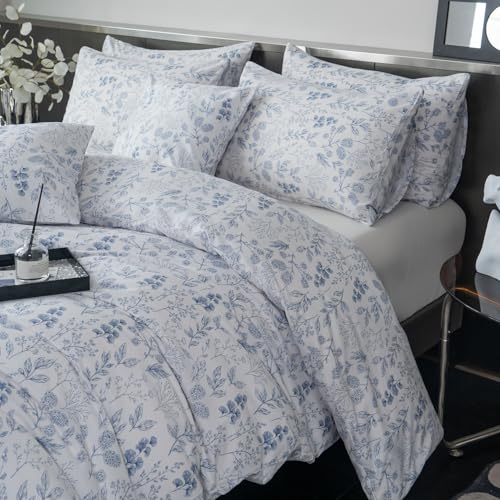 BUPIRD King Comforter Set Floral 3 Pieces Soft Cute Flower Bedding Comforter Sets Garden Style Blue Flower Print Botanical Comforter King for All Seasons 1 Comforter and 2 Pillowcases BUPIRD