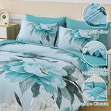 Dobuyly Floral Comforter Set Queen Size 7 Piece Bed in a Bag, Aqua Flowers Printed on Light Blue Comforter Set with Sheets, Soft Polyester Botanical Complete Bedding Set for All Season Dobuyly