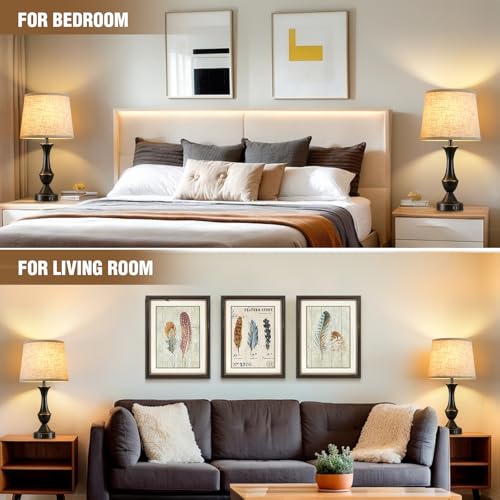 Upgraded Touch Table Lamps Set of 2, 22" Tall Bedside Lamps with USB C+A Ports, 3 Way Dimmable Nightstand Lamps for Bedroom, Living Room, Office, Black Lamps with Beige Lampshade, Bulb Included Luvkczc