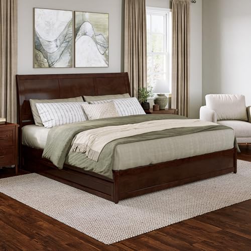 AFI, Andorra King Platform Bed with Panel Footboard & Twin XL Trundle, Walnut AFI