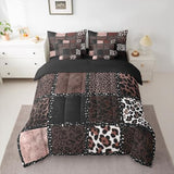 Brown Leopard Print 7 Pieces Bedding Set Queen Size,Animal Skin Texture Bed in a Bag,Patchwork Geometric Bed Set Includes Comforter,Sheet Set,Pillowcases & Pillow Covers,Farmhouse Bedroom Decor Erosebridal