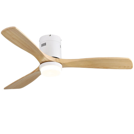 Sofucor 52 Inch Low Profile Ceiling Fan With Light 3 Carved Wood Fan Blade Modern Flush Mount Ceiling Fan Noiseless Reversible DC Motor Remote Control for Indoor/Outdoor Use (Natural Wood Color) Sofucor