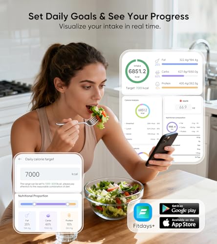 KUAIVO Smart Nutrition Food Scale with LED Display, Tracks Calories, Fat, Carbs & Protein via App, 1g Precision Digital Kitchen Scale for Healthy Eating & Meal Prep KUAIVO