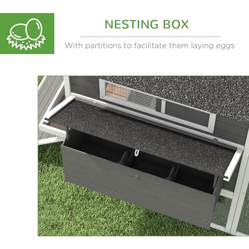 PawHut 137" Wooden Chicken Coop for 8-10 Chickens, Large Chicken House, Poultry Hen Cage with Nesting Box and Run for Backyard, Gray - WoodArtSupply