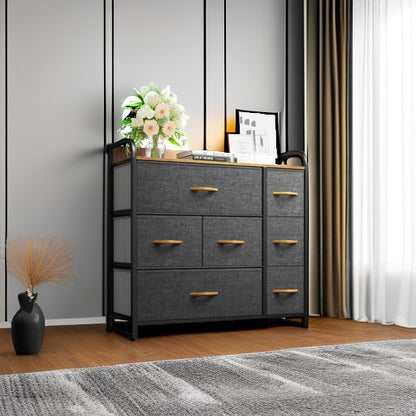 YITAHOME Dresser with 7 Drawers Storage Tower, Organizer Unit for Bedroom, Living Room, Hallway, Closets & Sturdy Steel Frame, Wooden Top & Easy Pull Fabric Bins, Grey