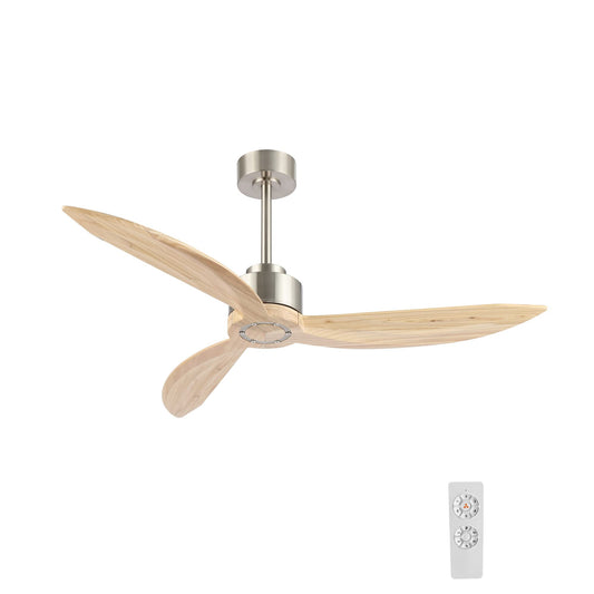 ELEHINSER 64" Wood Ceiling Fan Without Lights, 3 Blades 6-Speed Reversible DC Motor Ceiling Fan with Remote Control and Timer for Kitchen Bedroom Dining Living Room, Wood Blades with Nickel