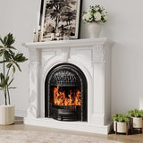 BOSHIRO 48" Electric Fireplace Tv Stand with Mantel, Entertainment Center with Black Birdcage Fire Place Heater & Carved Square Column Design for Living Room, Bedroom BOSHIRO