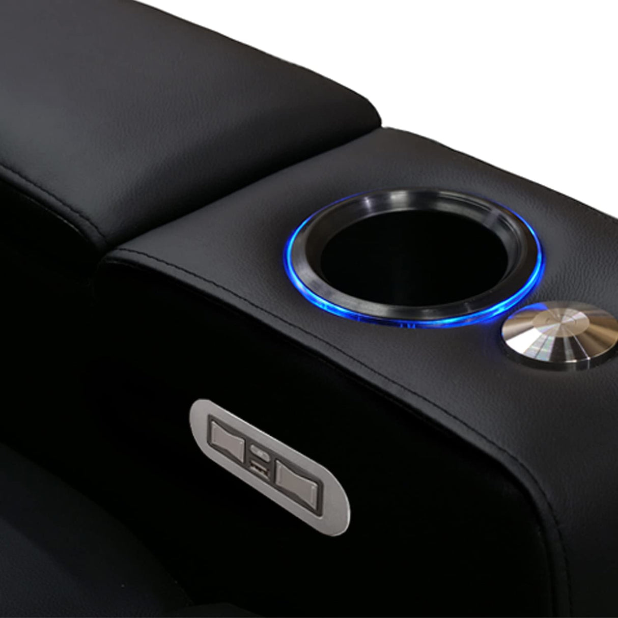 Valencia Piacenza Home Theater Seating | Premium Top Grain Nappa 9000 Leather, Power Recliner, Power Headrest, LED Lighting (Row of 3 Loveseat Right, Black) VALENCIA THEATER SEATING